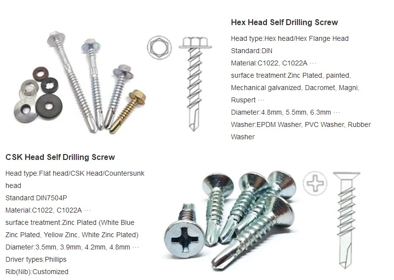 Roofing Screw Bi-Metal Self Drilling Screw Self Tapping Screw Wood Screw Drywall Chipboard Screw Furniture Screw Machine Screws Tek Screws with EPDM Washer